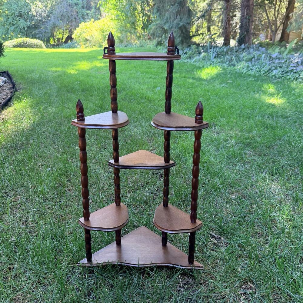 Vintage Mid Century Wooden Spindle Corner Shelf 7 Tiers 25"